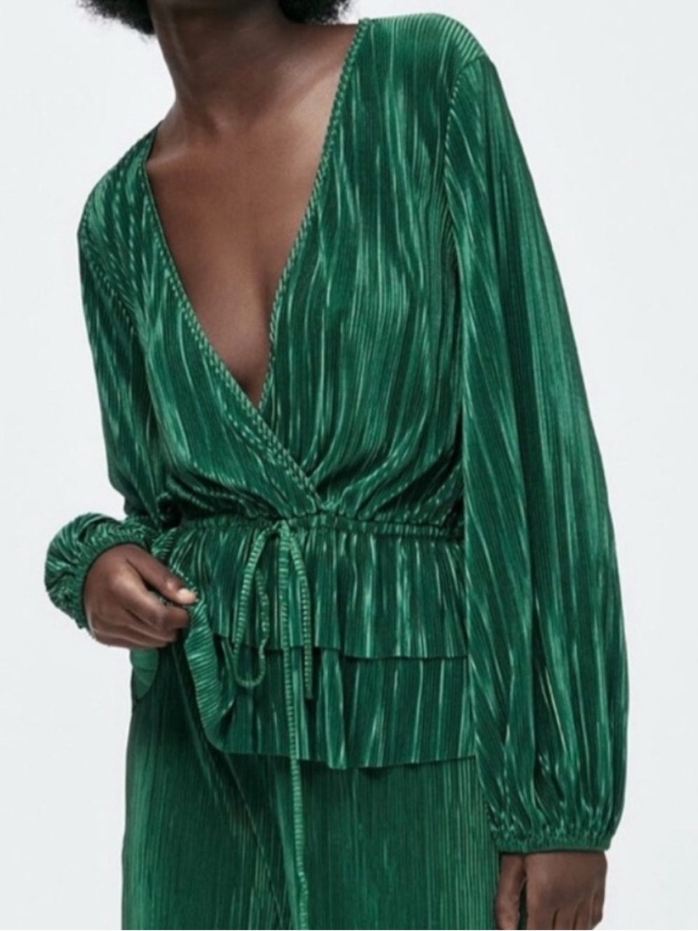 Zara Deep Green Plissé Top